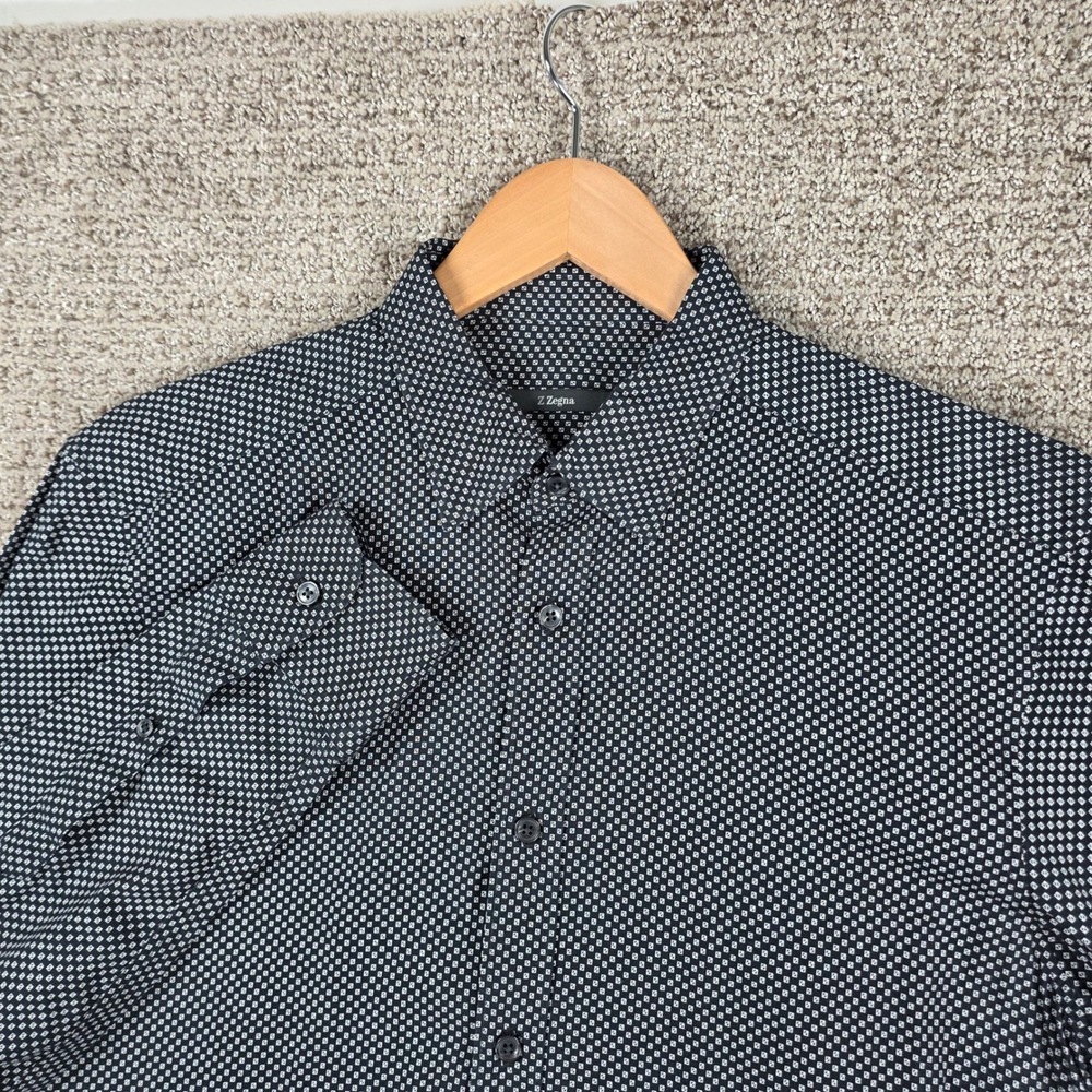 Z Zegna Mens Drop 8 Geometric Diamond Print Long Sleeve Button Up Shirt 42 16.5